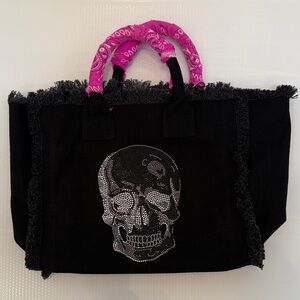HIPCHIK COUTURE - Edgy Black Tote with Fringe Wdge and  Pink Bandana Wrap Handle
